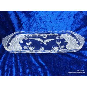 Vintage 1980s Mikasa Crystal Frosted Peacock Canapé Tray 15.25"L SA558/349 Etche